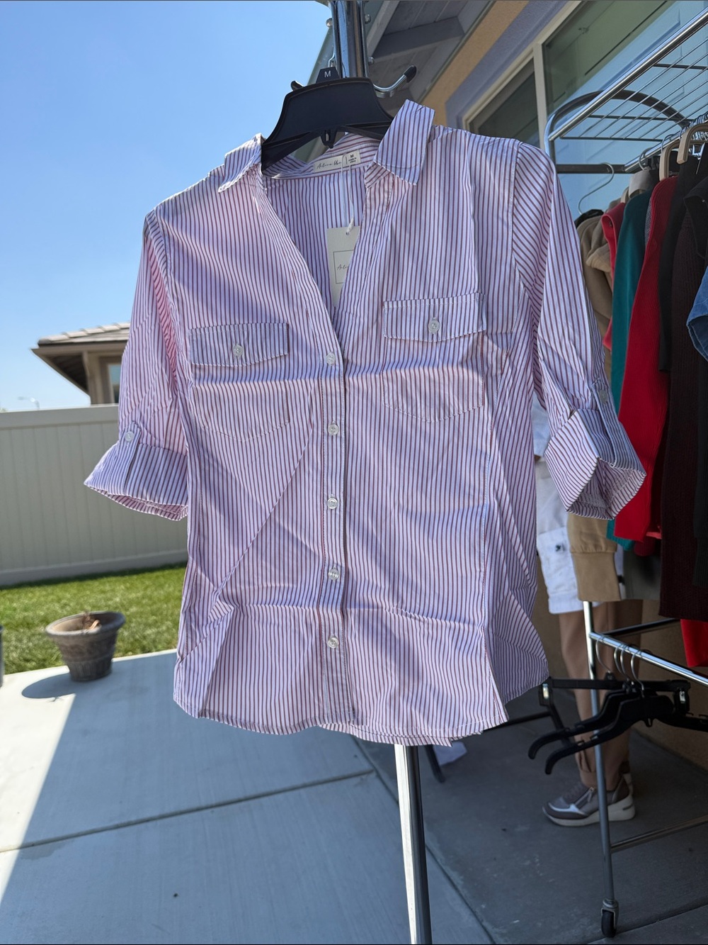 Active USA Pink and White Striped Button-Down Shirt